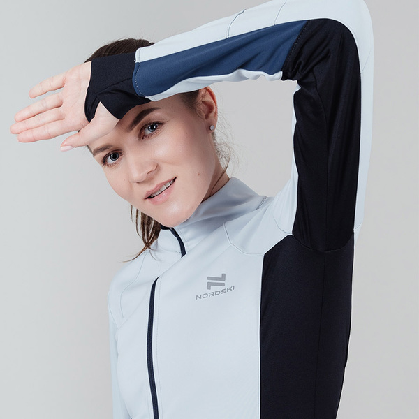 Разминочная куртка NordSki W Pro женская жемчуж/т.синий (вид 2) Разминочная куртка NordSki W Pro женская жемчуж/т.синий (фото, вид 2)