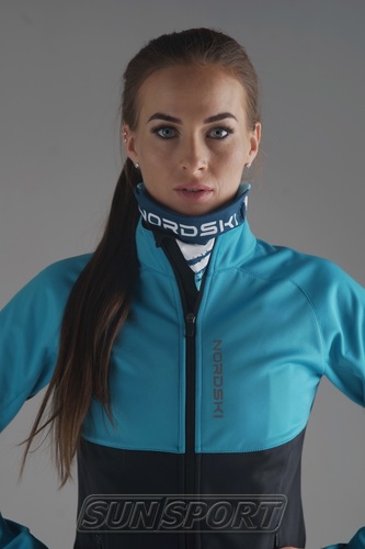Разминочная куртка NordSki W Premium SoftShell женская голуб/черный (фото, вид 2)
