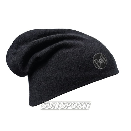  Buff Heavyweight Merino Wool Loose Hat Solid Black
